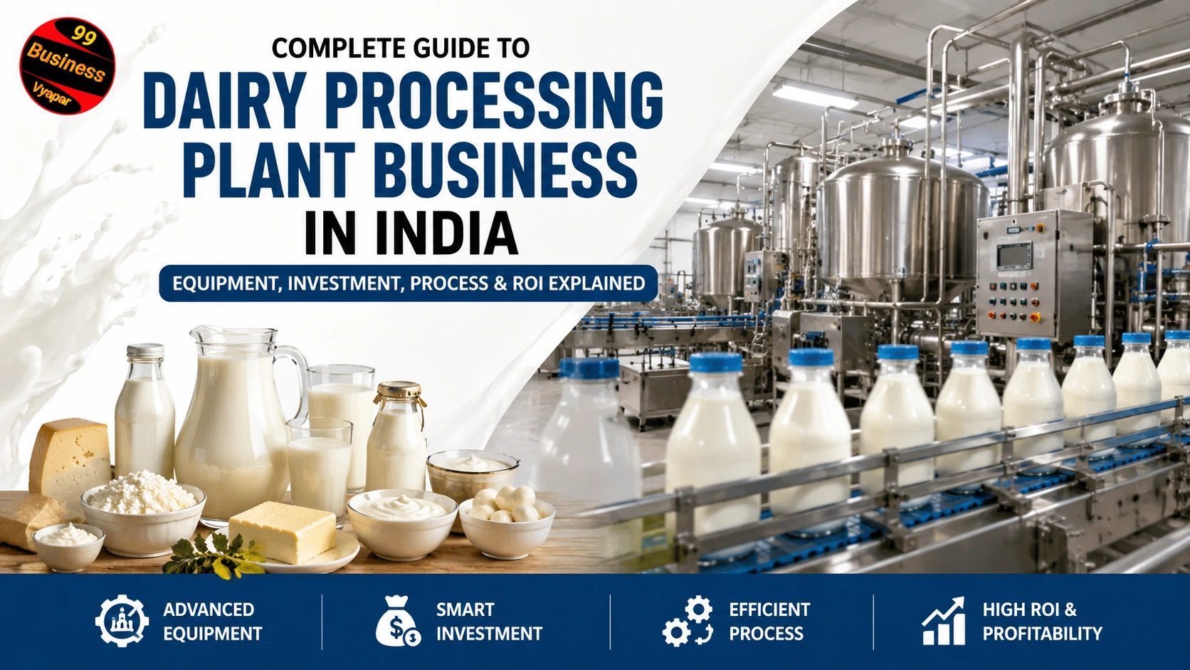 Read more about the article Complete Guide to Dairy Processing Plant Business in India: Equipment, Investment, Process & ROI Explained