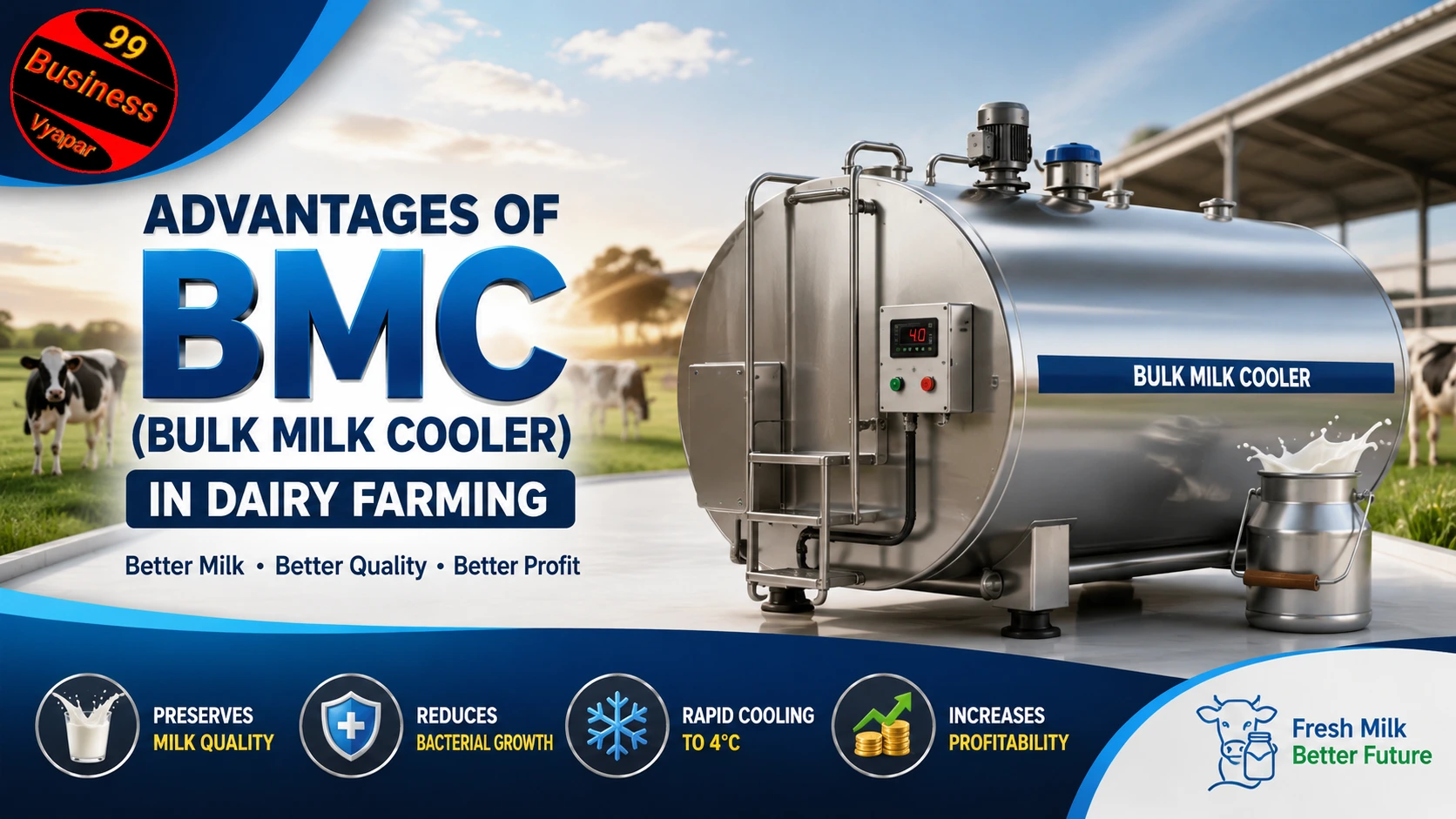 You are currently viewing Advantages of BMC (Bulk Milk Cooler) in Dairy Farming: Benefits, Working Process & Why Every Dairy Farm Needs One